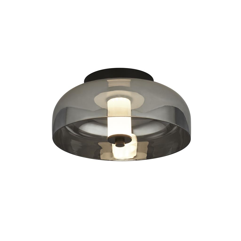 Frisbee LED Flush Ceiling Light - Metal & Smoked Glass