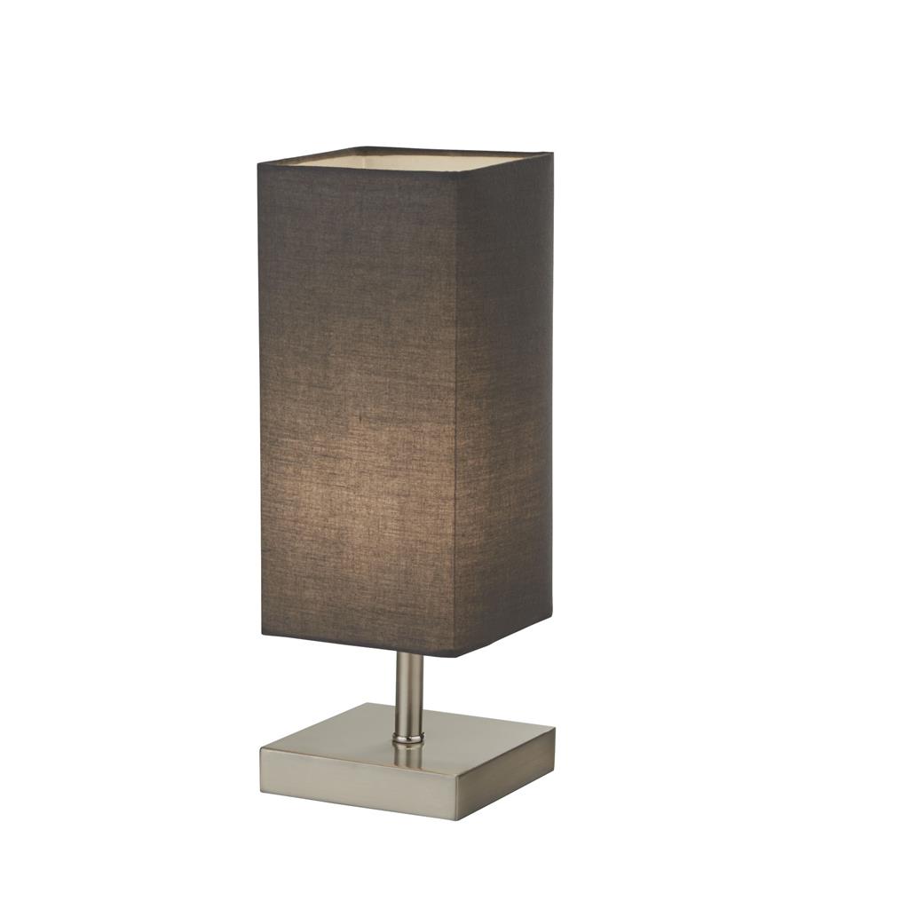 Valley Table Lamp - Satin Silver Metal & Dark Grey Fabric