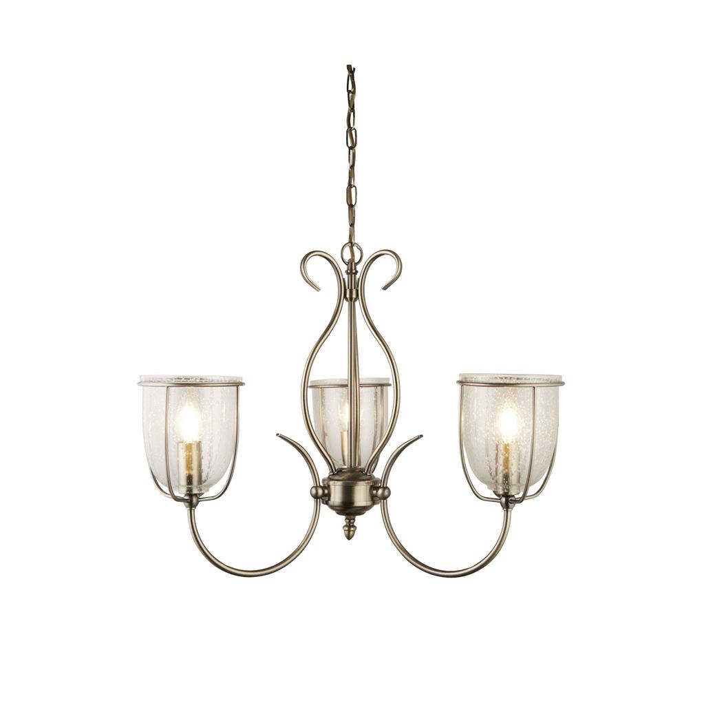 Silhouette 3Lt Pendant - Antique Brass Metal & Seeded Glass