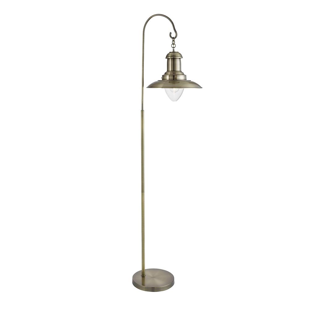 Fisherman Floor Lamp - Antique Brass Metal & Glass