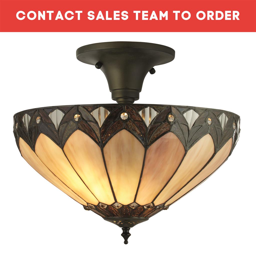 Pearl Semi-Flush Ceiling Light-Antique Brass & Stained Glass