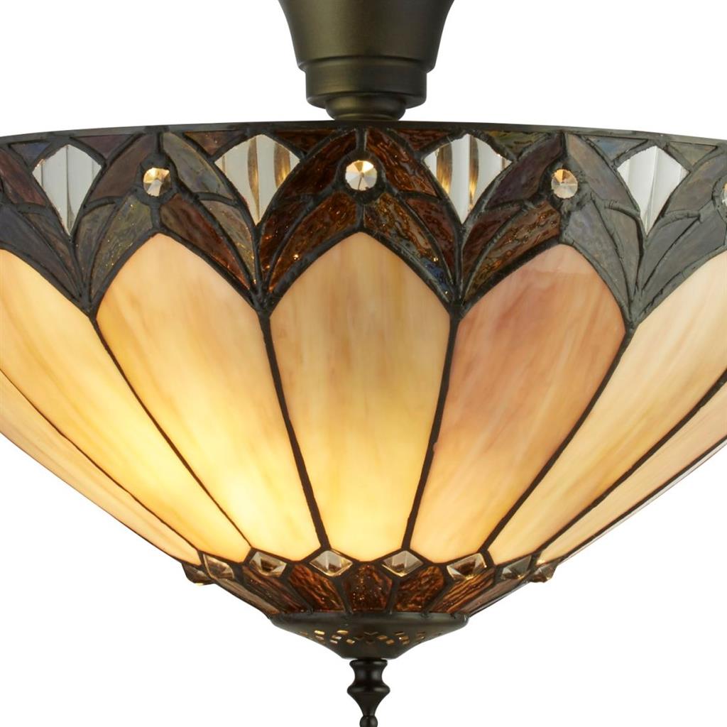 Pearl Semi-Flush Ceiling Light-Antique Brass & Stained Glass