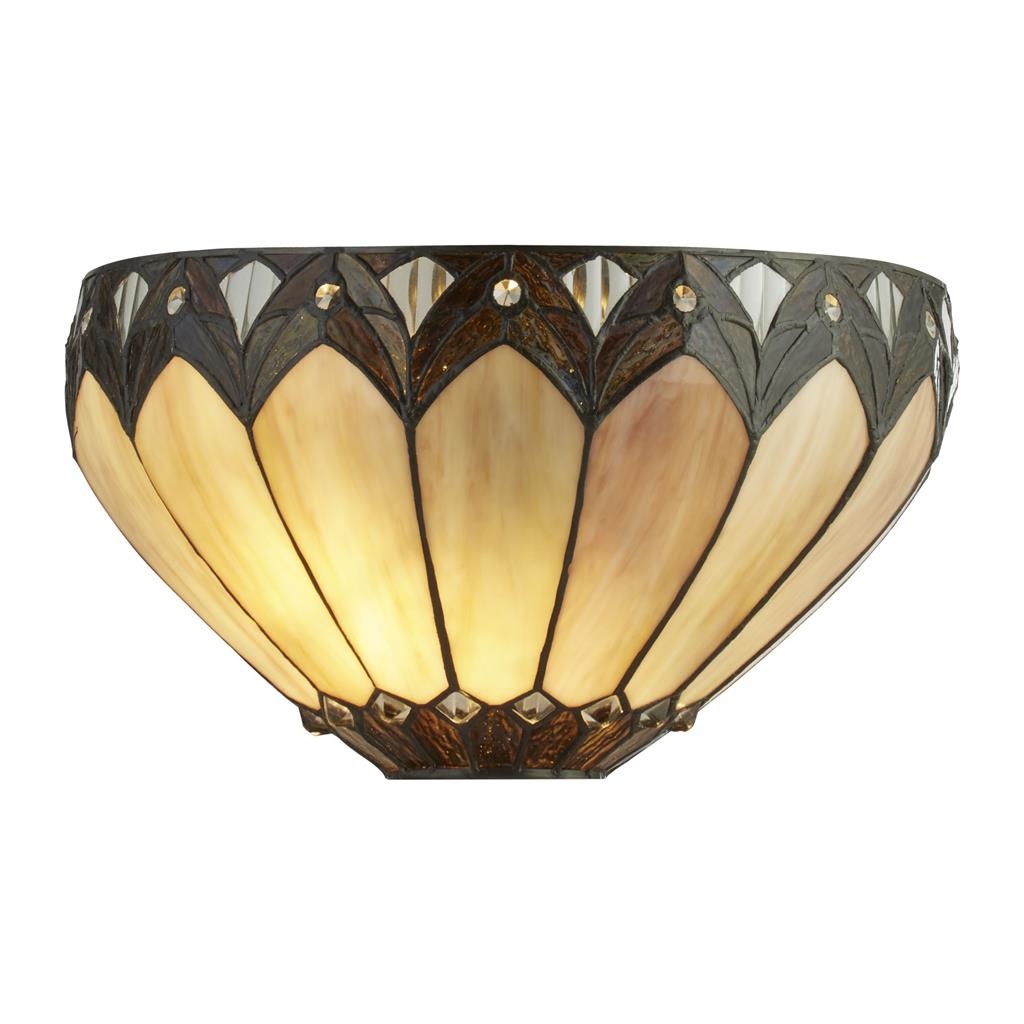 Pearl Tiffany Wall Light-Antique Brass Metal & Stained Glass