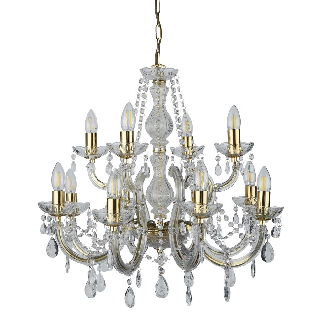 Marie Therese 12Lt Chandelier - 
Polished Brass & Crystal
