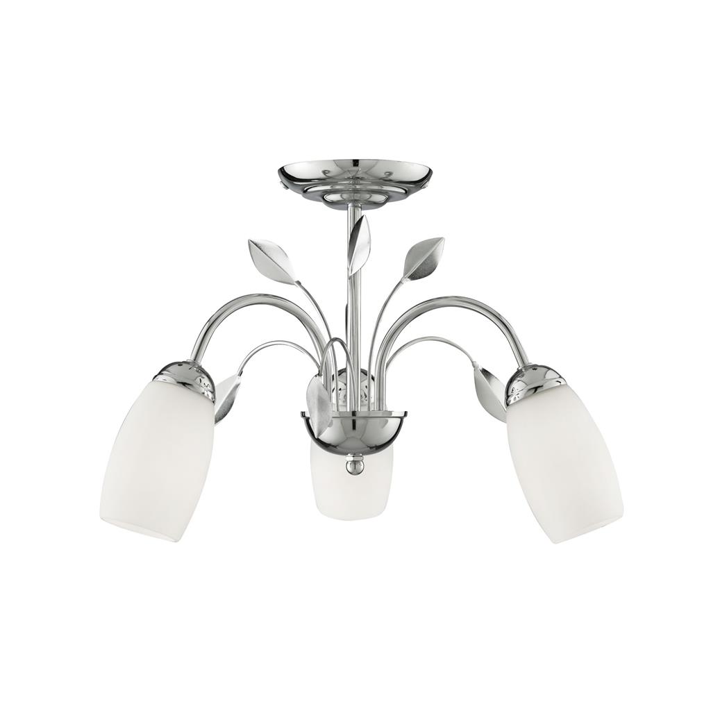 3Lt Ceiling Semi-Flush - Chrome, White Glass Shade