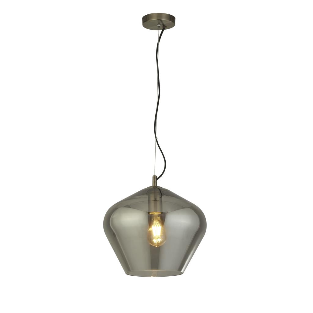 Ceiling Pendant  -Antique Brass & Smoked Glass