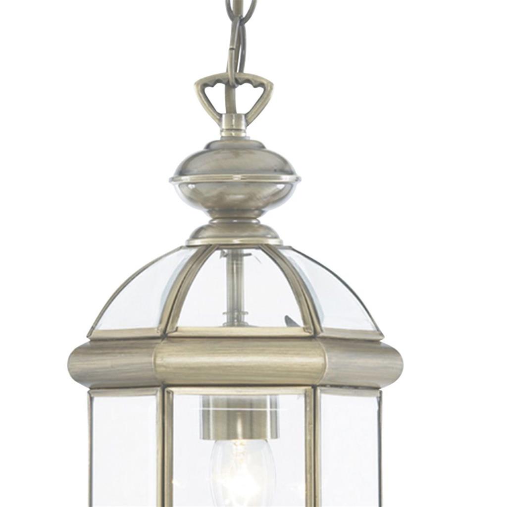 Bevelled Lantern Domed Pendant - Antique Brass & Glass