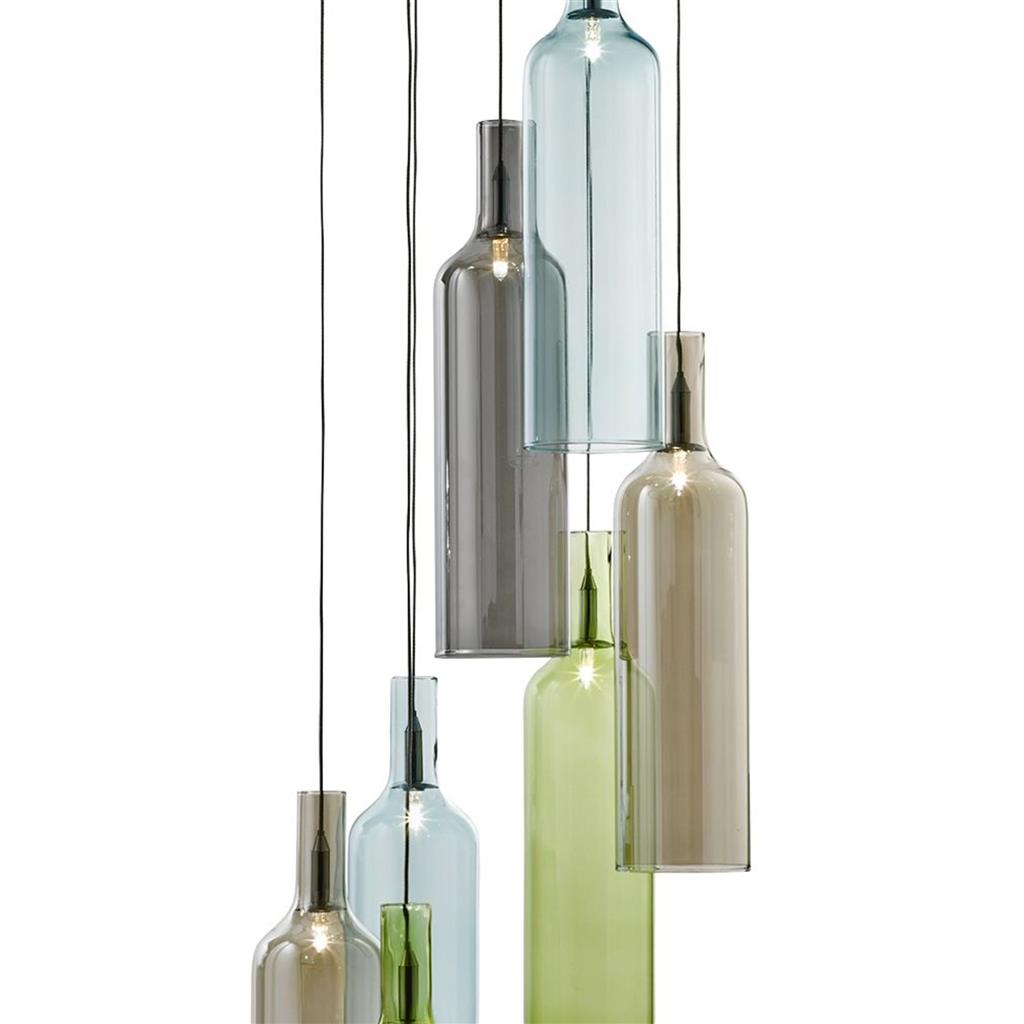 Bottles 7Lt Multi-Drop Pendant Light - Chrome & Smoked Glass
