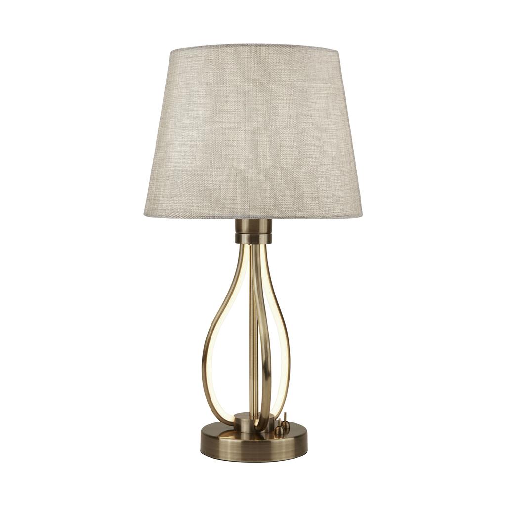 Vegas LED Table Lamp - Antique Brass & Hessian Shade