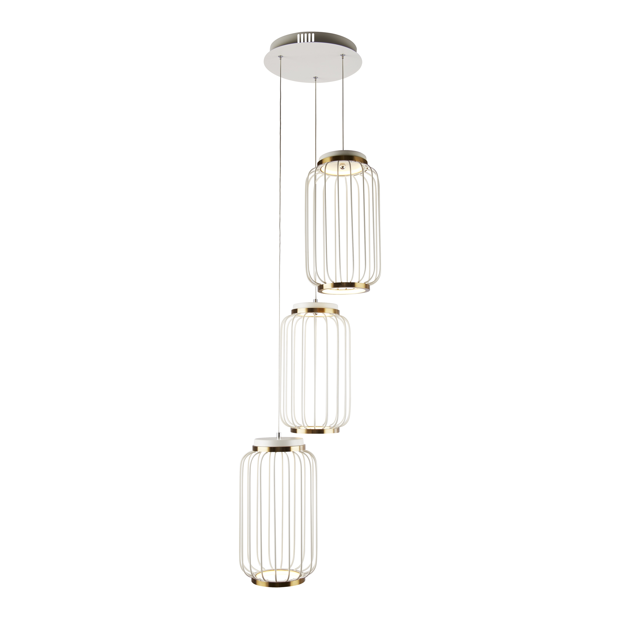 Lux & Belle 3Lt LED Multi Drop Pendant - Satin Brass & White