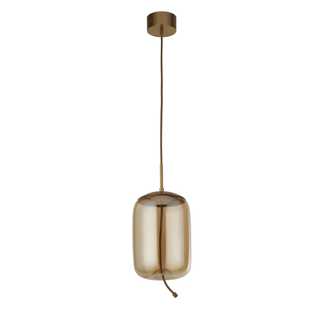 Lisbon LED Ceiling Pendant - Satin Brass & Amber Glass