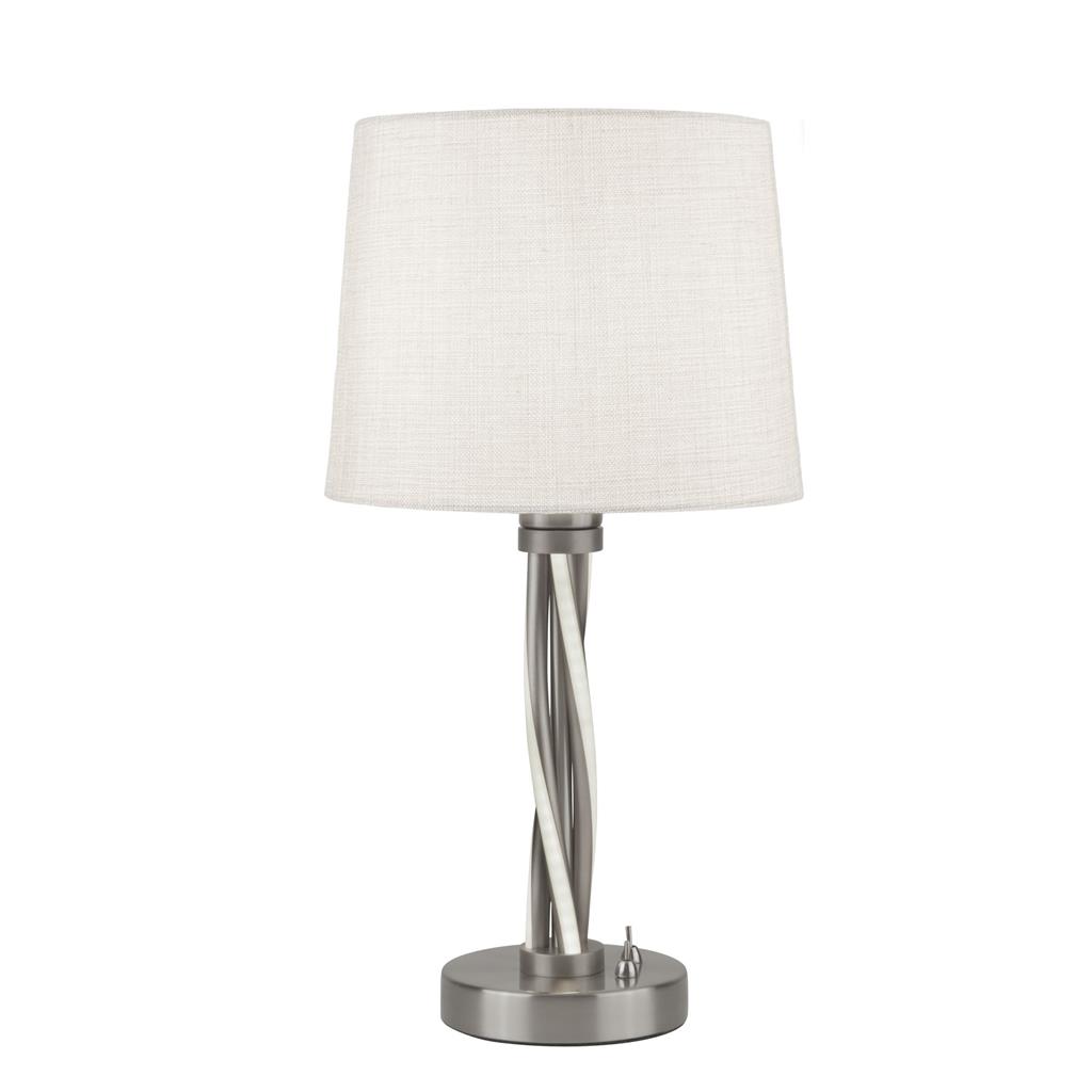 Vegas LED Table Lamp - Satin Silver & Hessian Shade