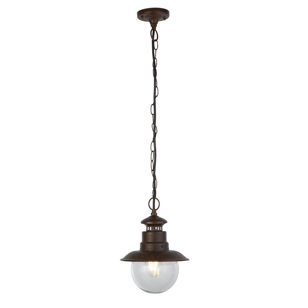 Station Outdoor Pendant - Rustic Brown Metal & Glass