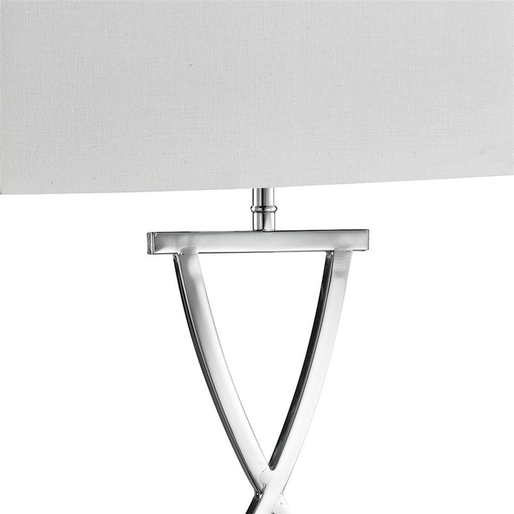 Club  Table Lamp - Chrome Metal & White Faux Silk Shade