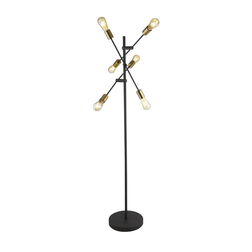 Armstrong  6Lt Floor Lamp - Black & Satin Brass Metal