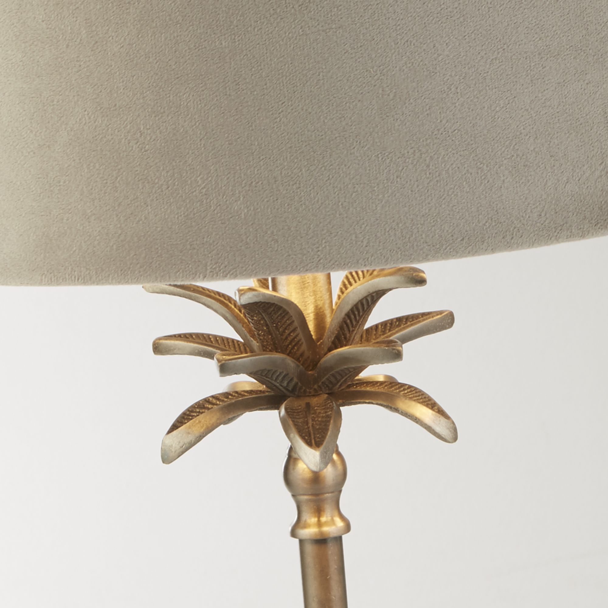 Palm Table Lamp - Antique Nickel Metal & Taupe Velvet Shade