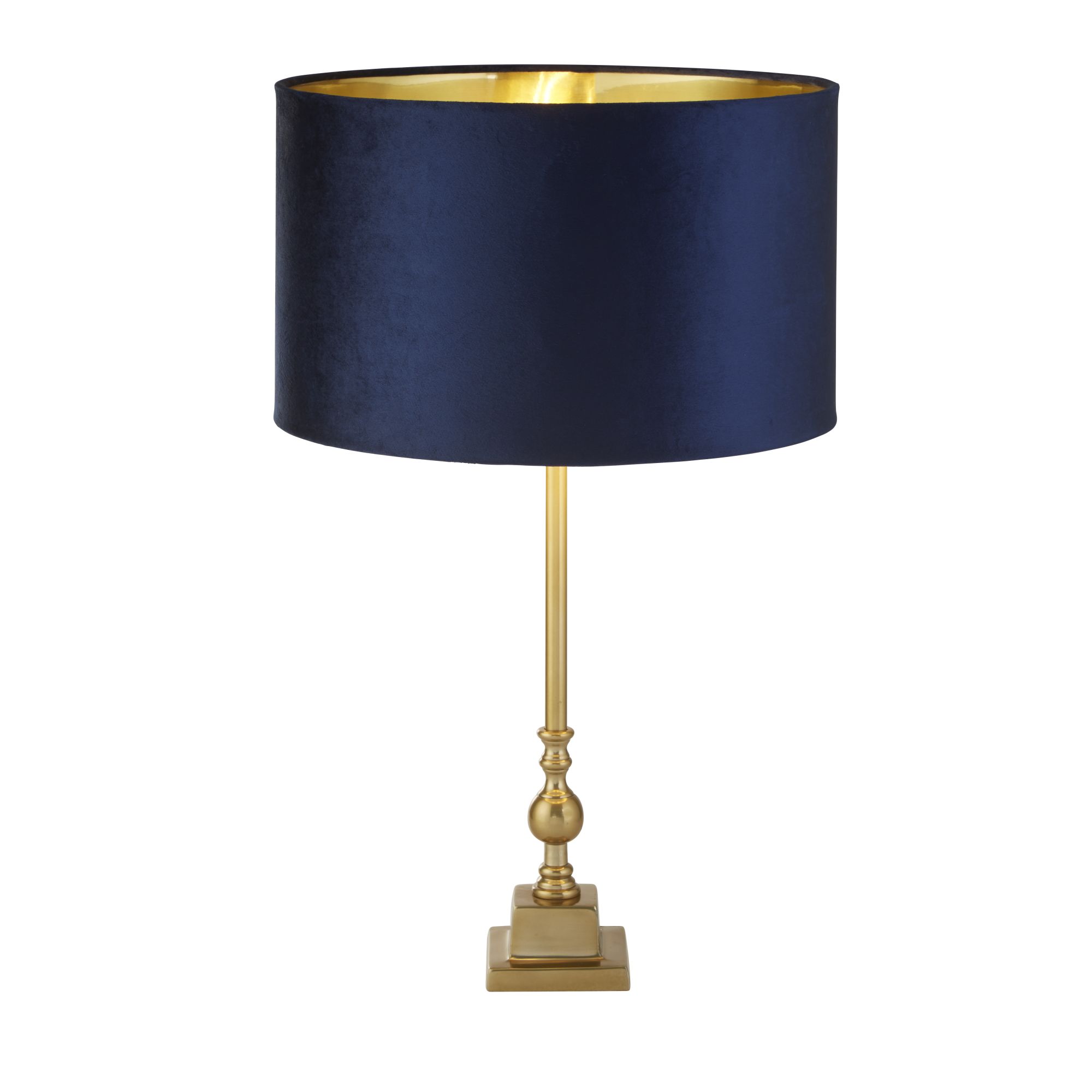 Whitby Table Lamp - Antique Brass Metal & Navy Velvet Shade