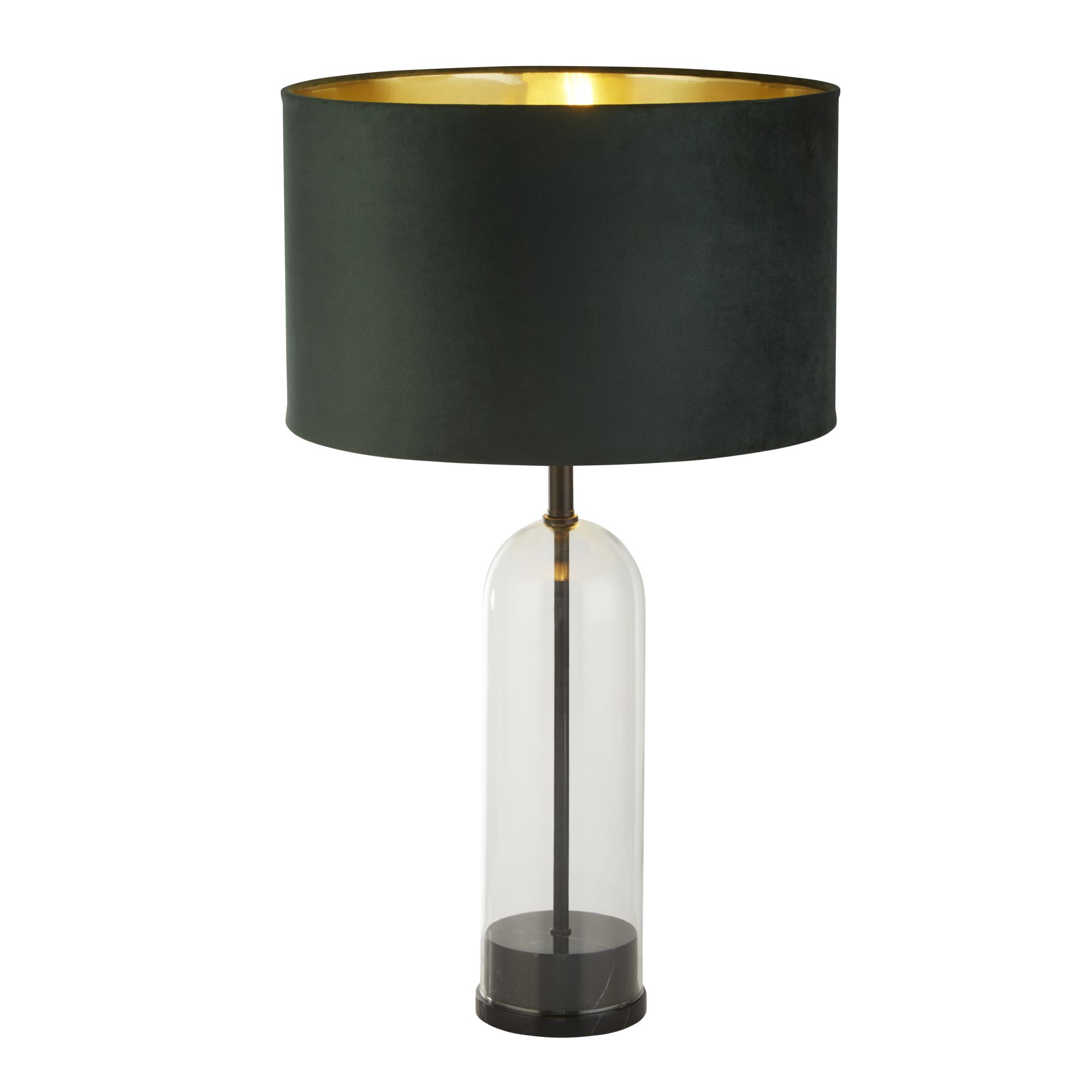 Oxford Table Lamp-Glass, Black Metal, Marble & Green Velvet