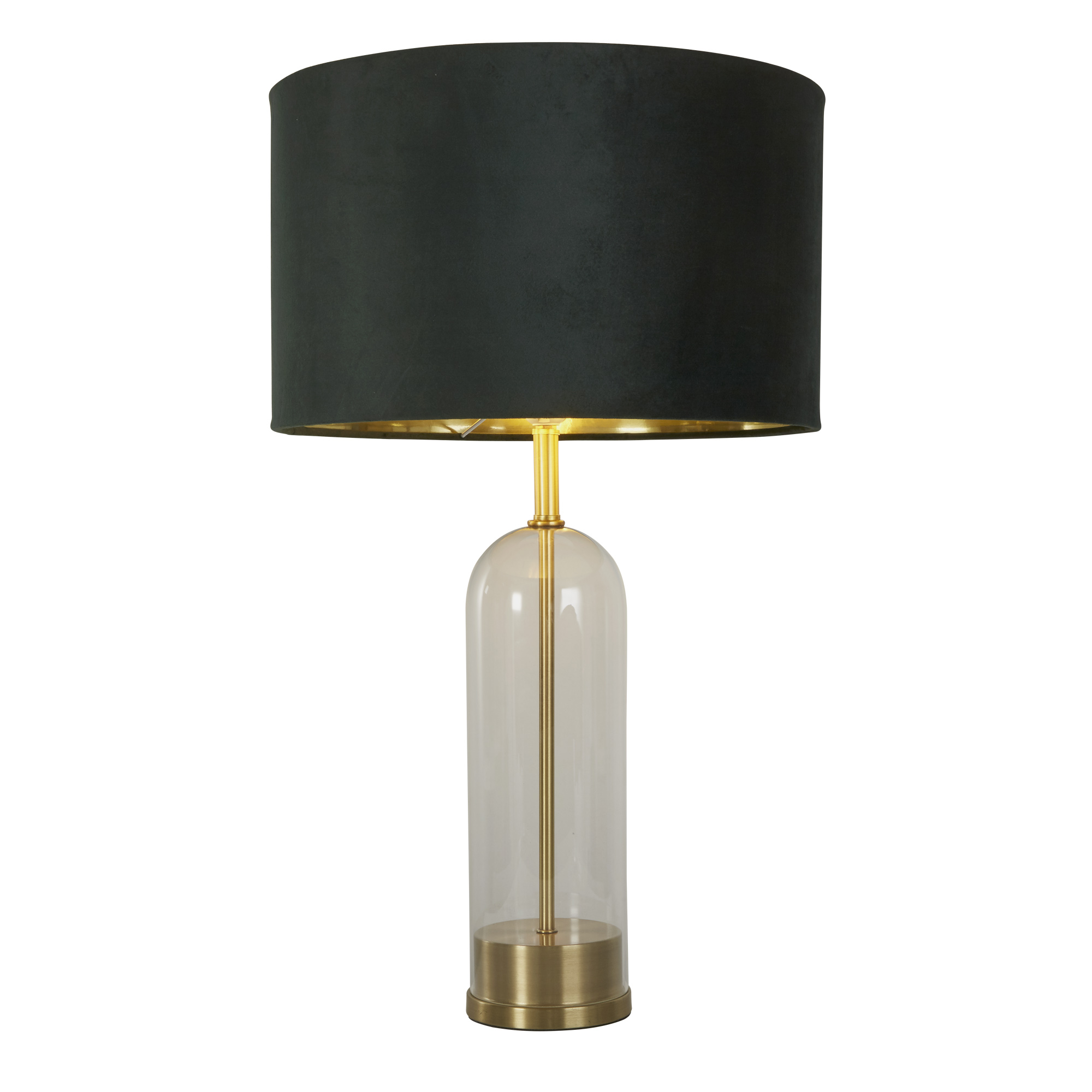 Oxford Table Lamp - Glass, Brass Metal & Green Velvet Shade