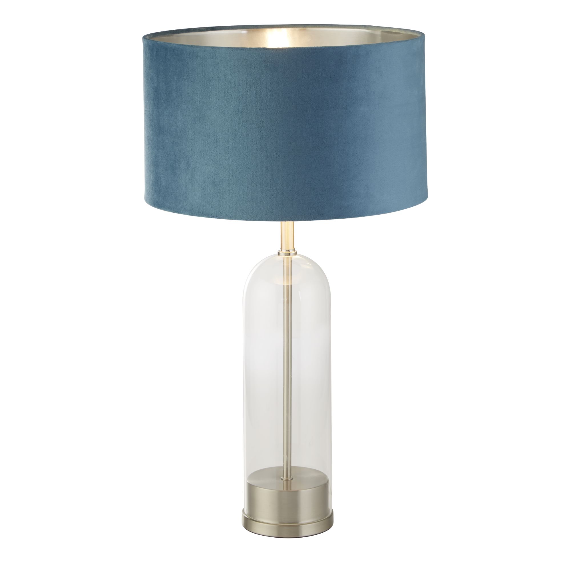 Oxford Table Lamp - Glass, Satin Nickel & Teal Velvet Shade