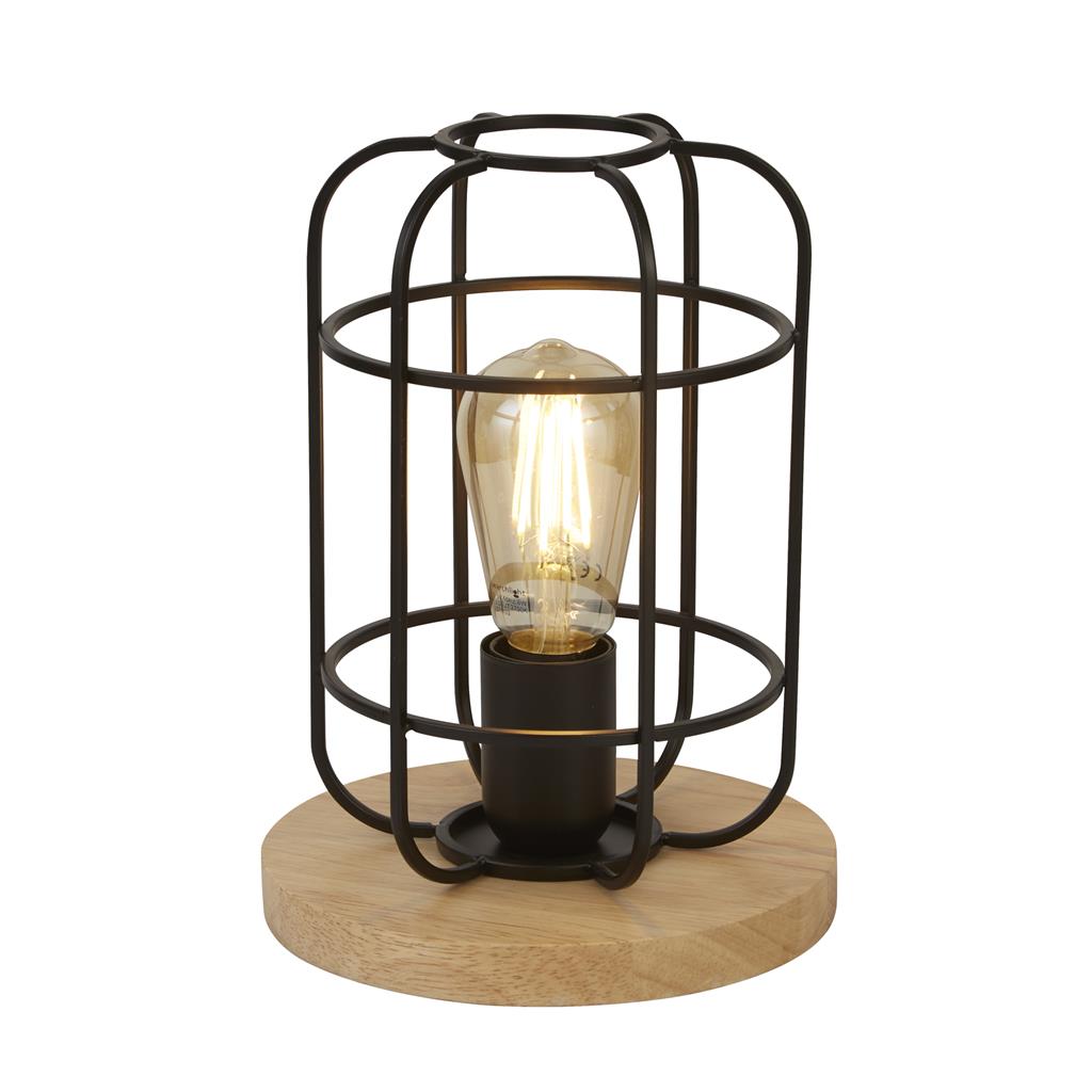 Vision Cage Table Lamp - Matt Black & Wood