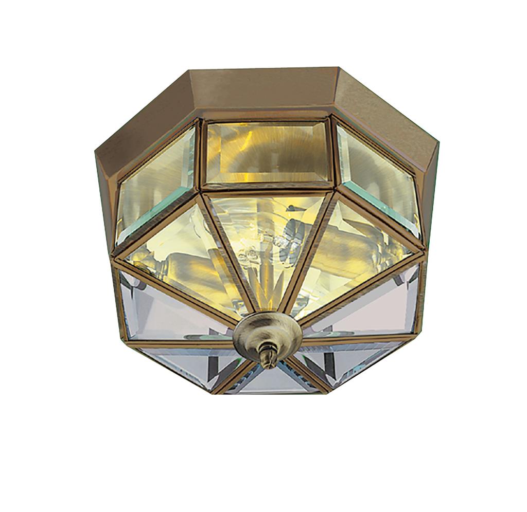Pisa III Flush Ceiling Light- Antique Brass & Bevelled Glass
