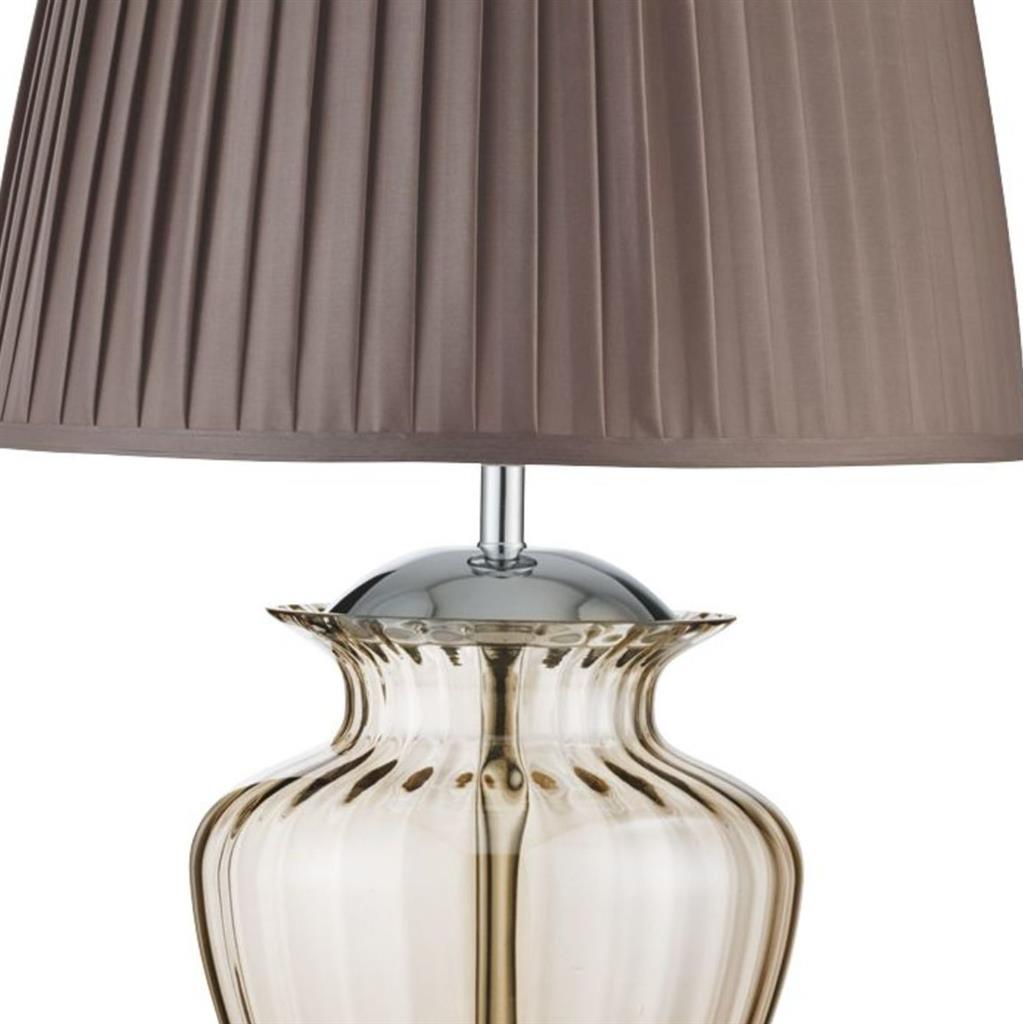 Elina Table Lamp - Chrome Metal, Amber Glass & Brown Shade
