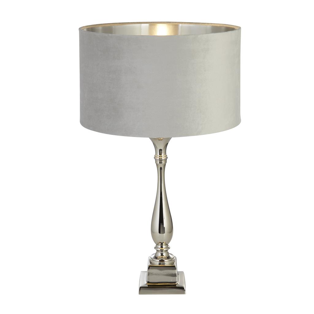Lux & Belle Candlestick Table Lamp - Chrome & Grey Shade