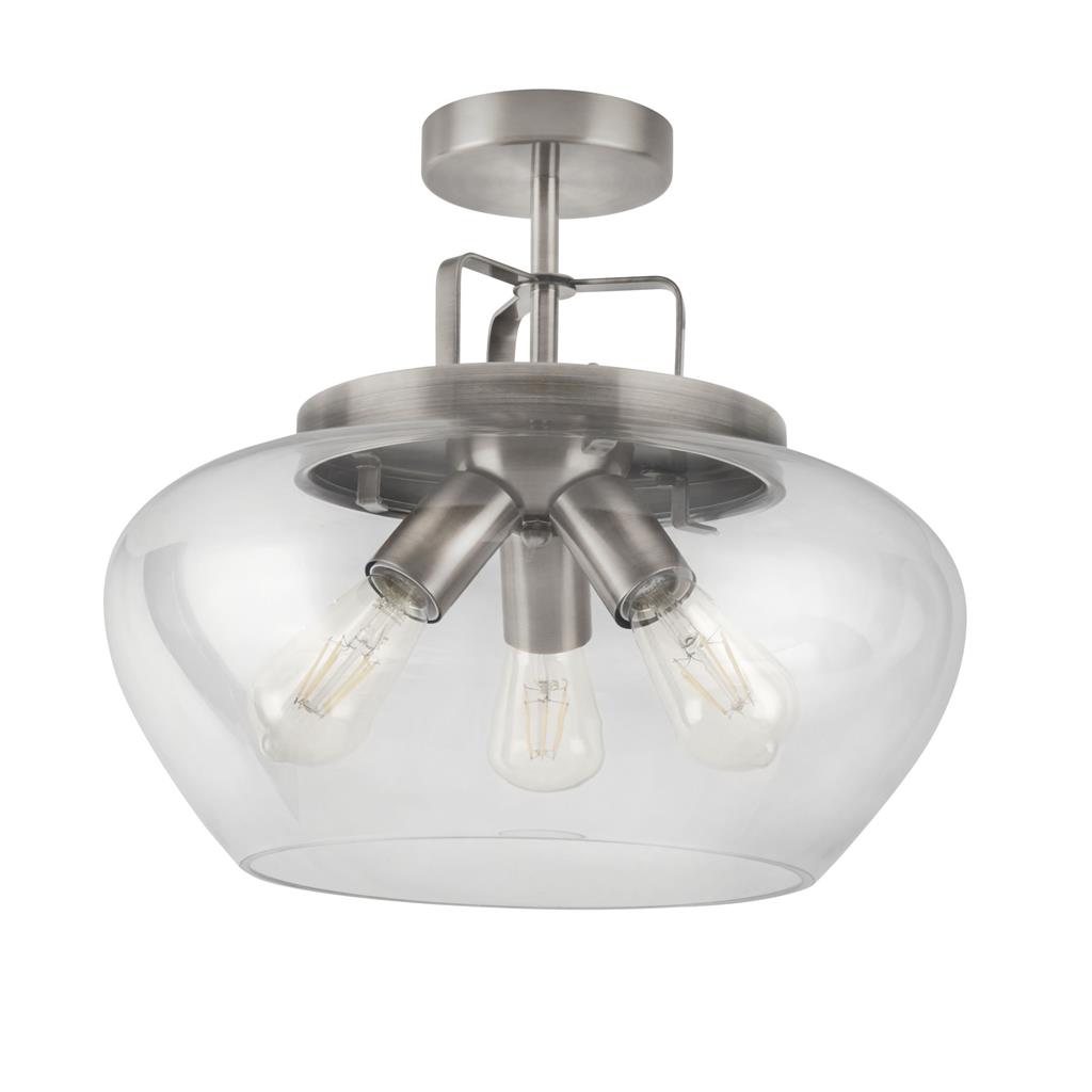 Boule 3Lt Semi Flush Ceiling Light - Silver & Clear Glass