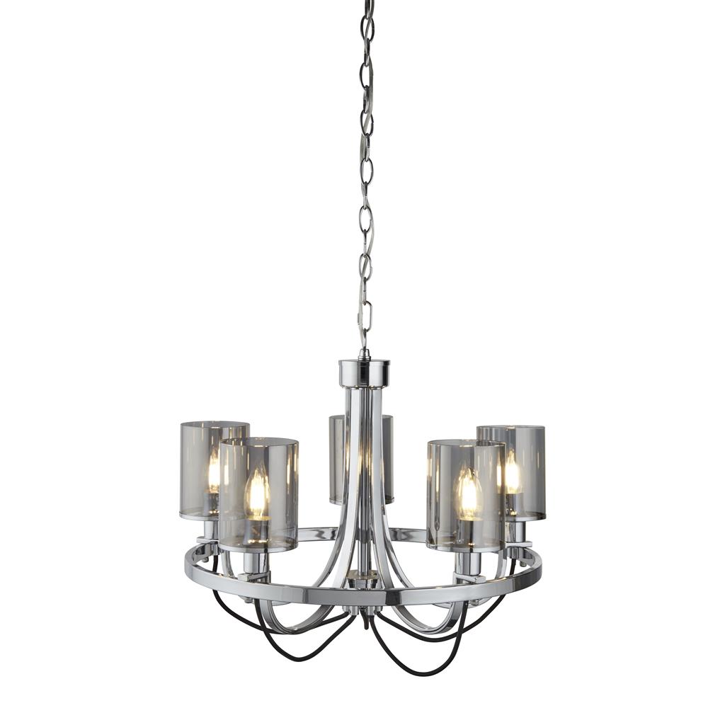 Catalina 5Lt Ceiling Pendant - Chrome & Smoked Glass Shades