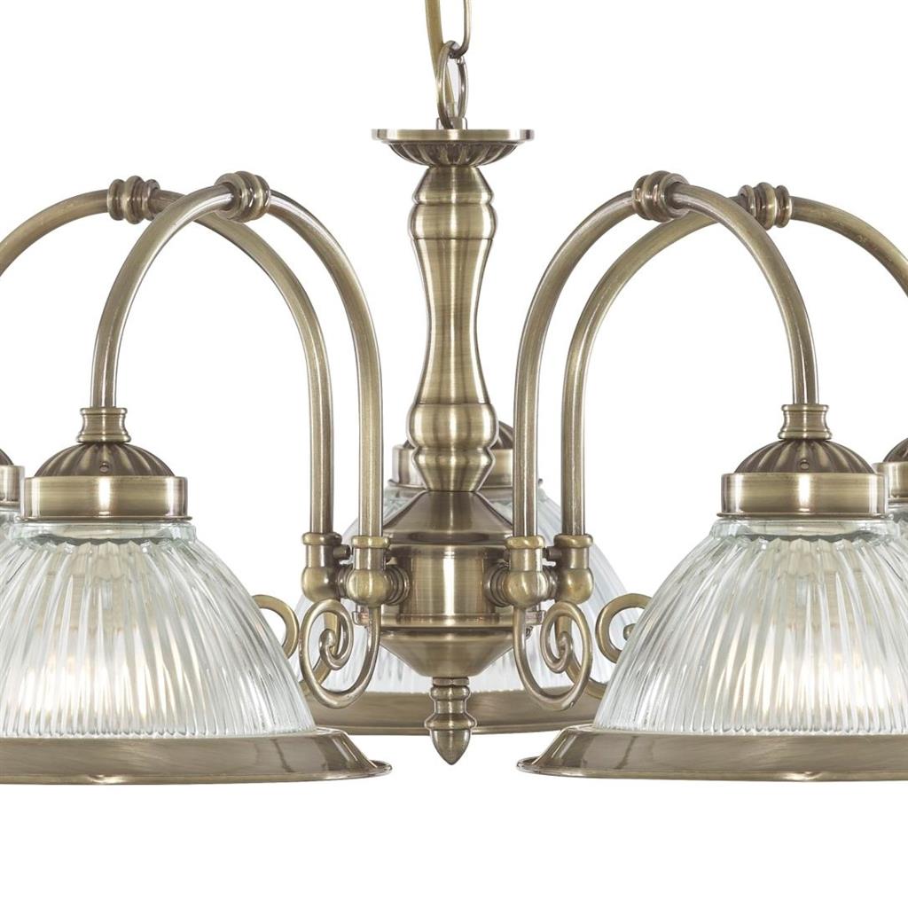American Diner 5Lt Ceiling Pendant - Antique Brass & Glass
