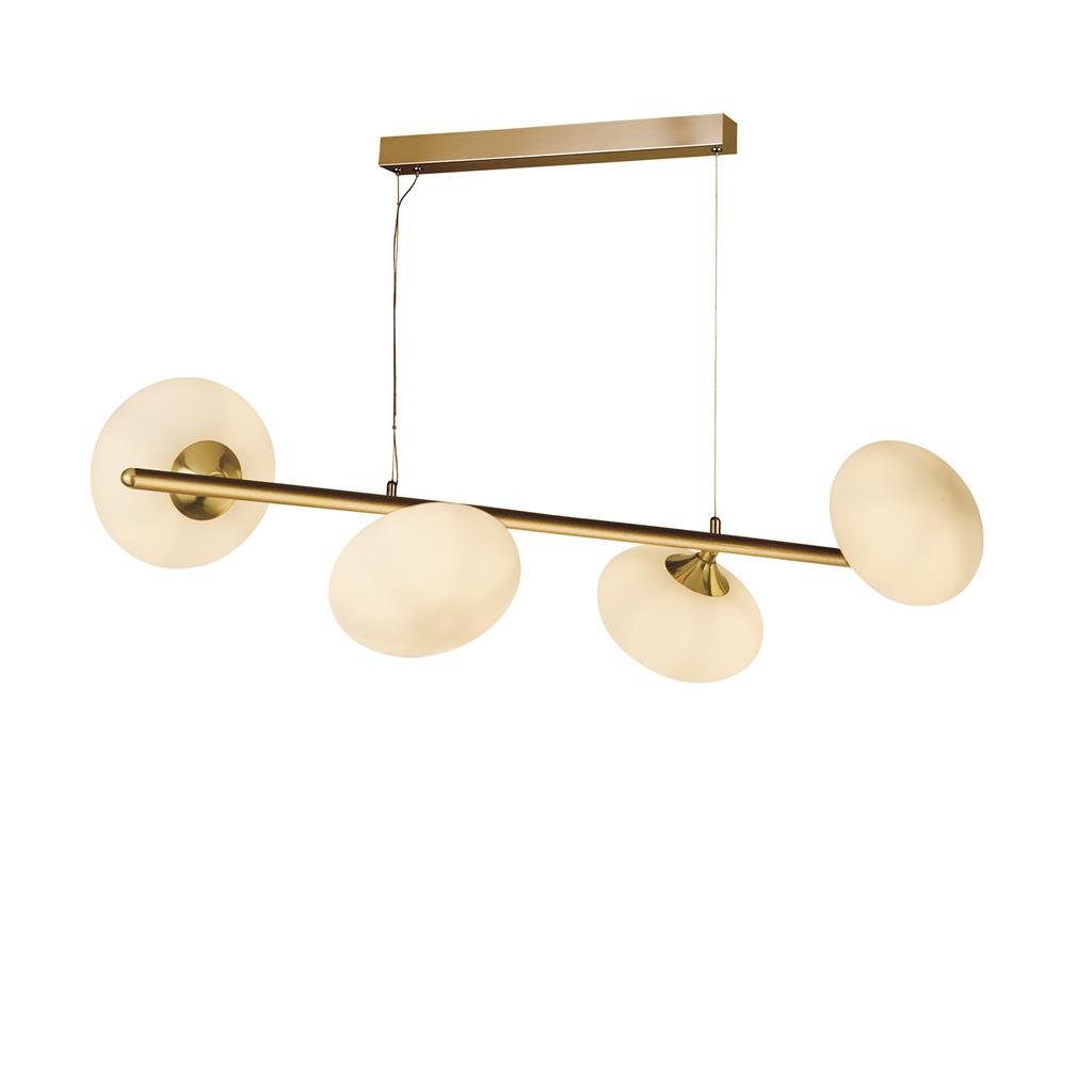 Pebble 4Lt Ceiling Pendant - Gold & White Oval Glass