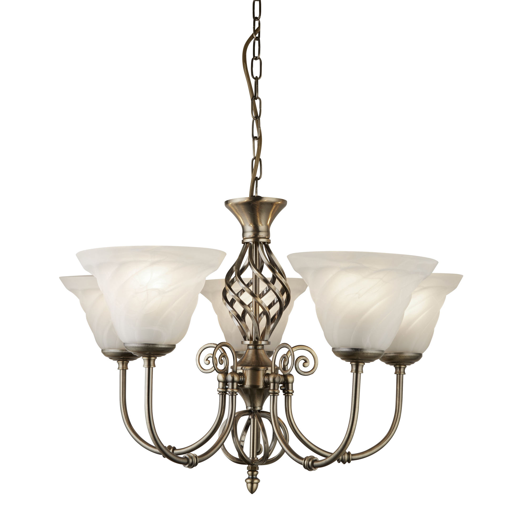 Cameroon 5Lt Ceiling Pendant - Antique Brass & Marble Glass