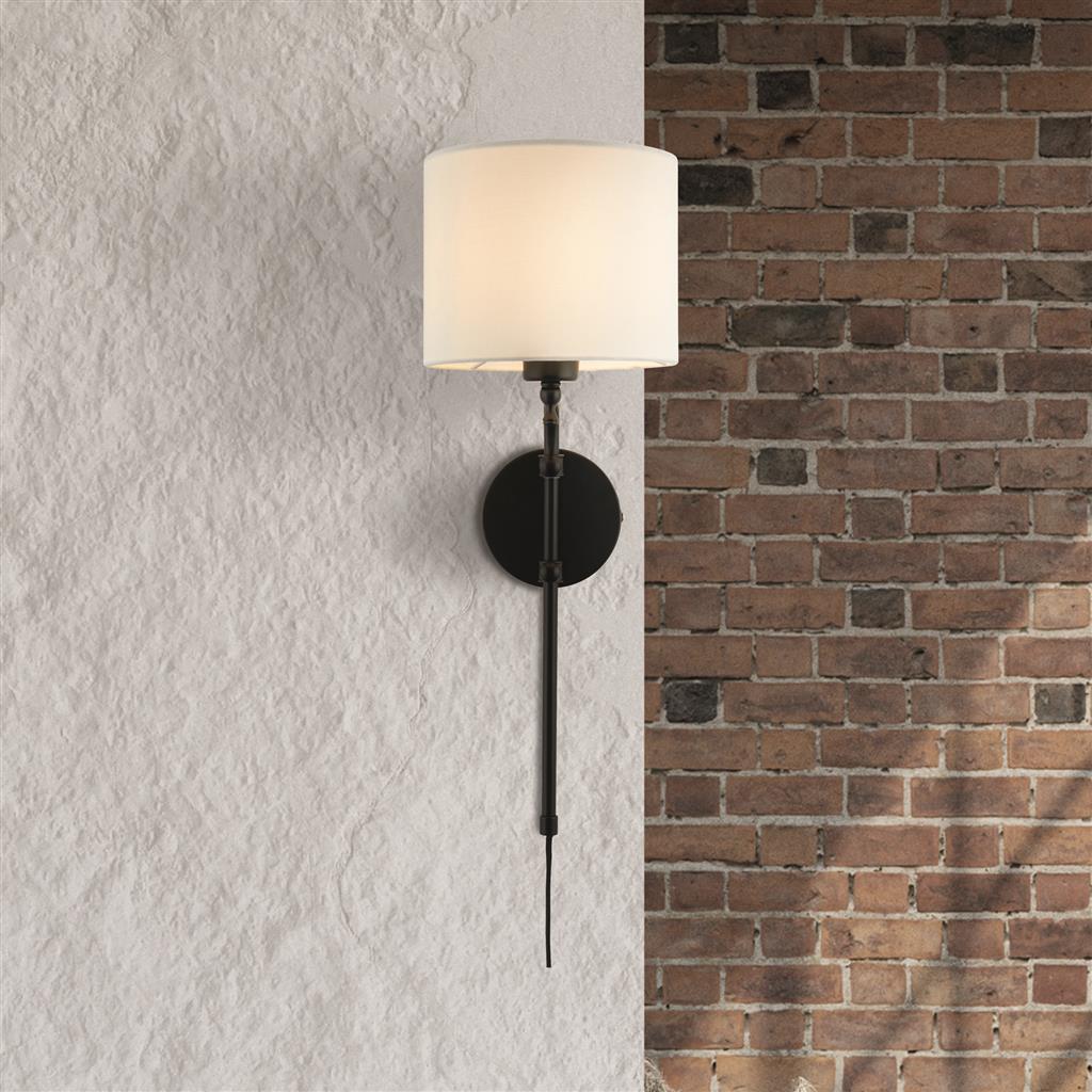 Munich Adjustable Wall Light - Matt Black, Linen Shade