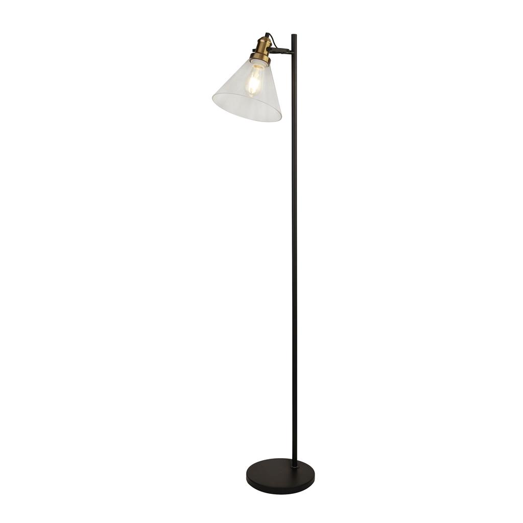 1Lt Floor Lamp With Pyramid Glass - Black/Gold
