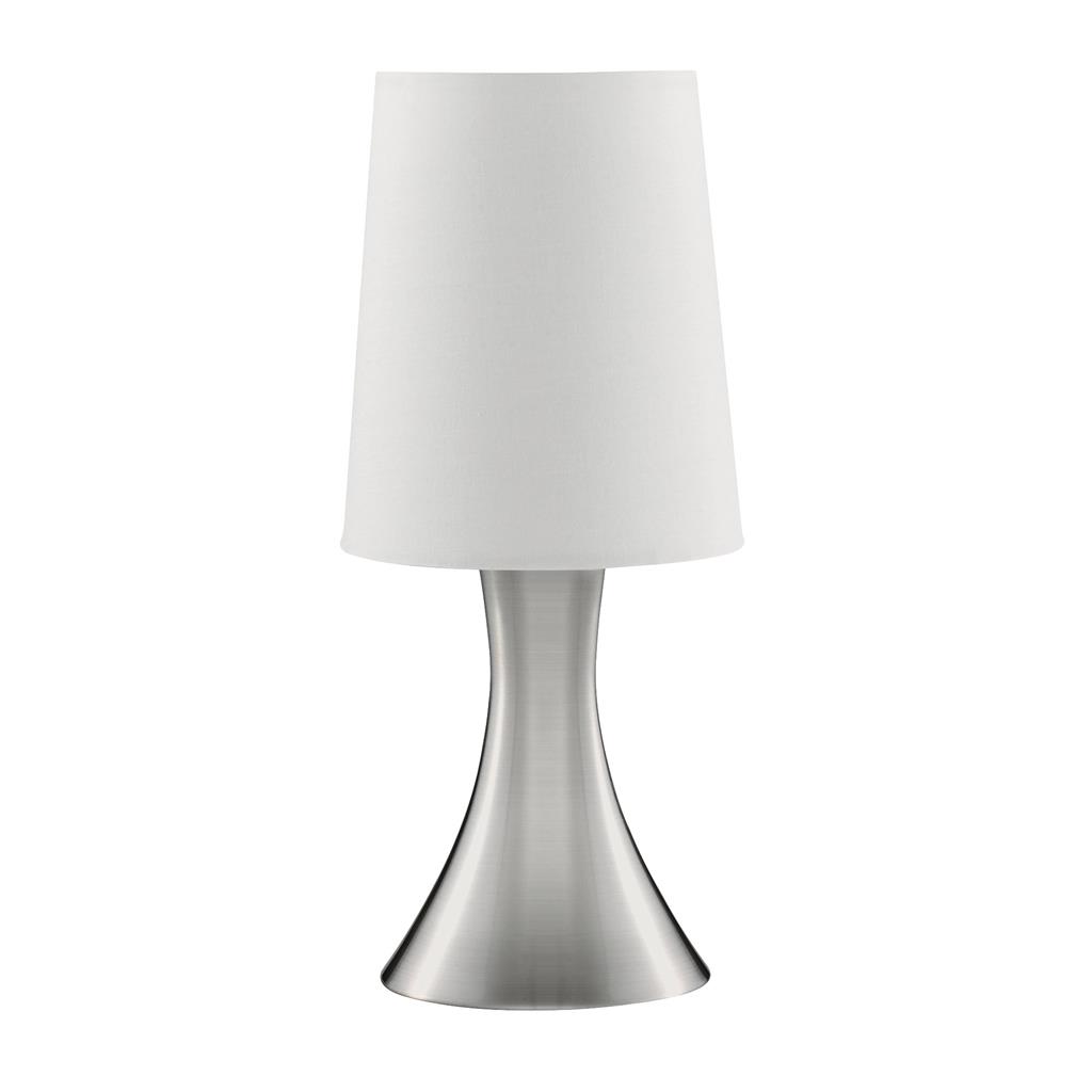 Touch Table Lamp - Satin Silver Metal & White Fabric Shade
