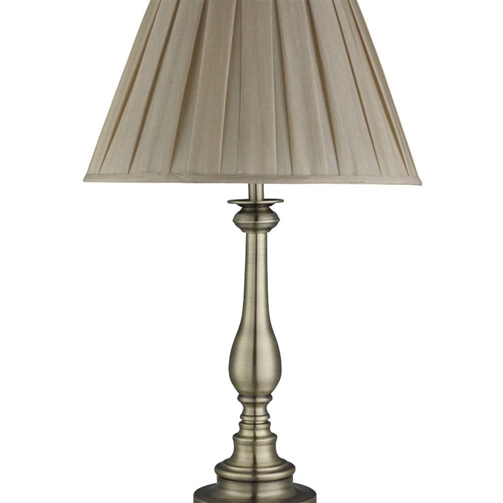 Flemish Table Lamp- Antique Brass Metal & Mink Pleated Shade