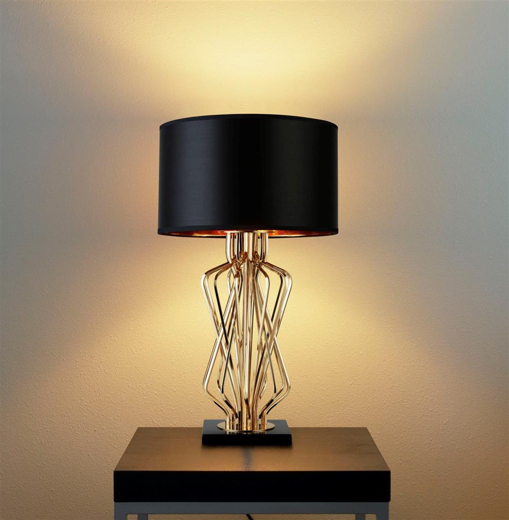 Ethan Table Lamp - Gold, Marble Base with Black Drum Shade