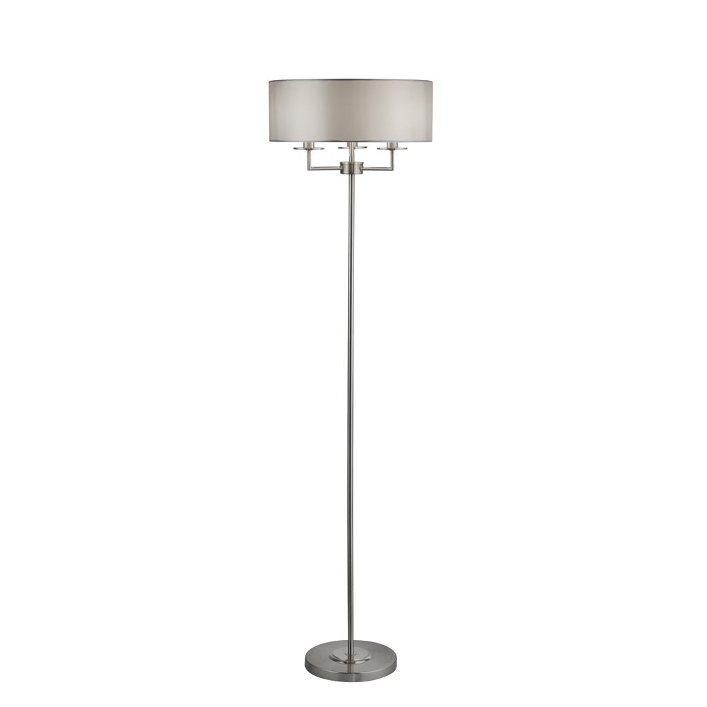 Knightsbridge 3Lt Floor Lamp - Satin Silver & Silk Shade