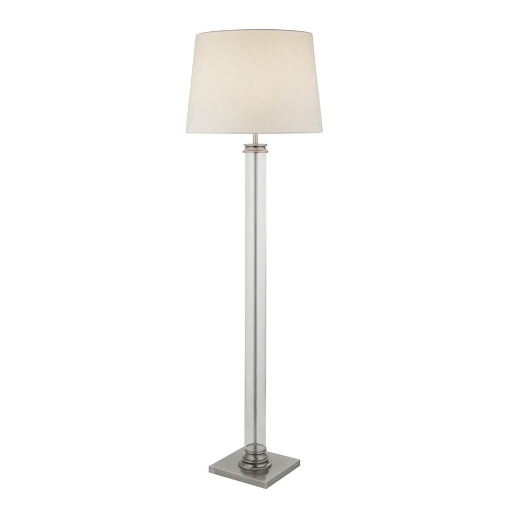 Pedestal Floor Lamp - Clear Glass, Satin Silver, Cream Shade