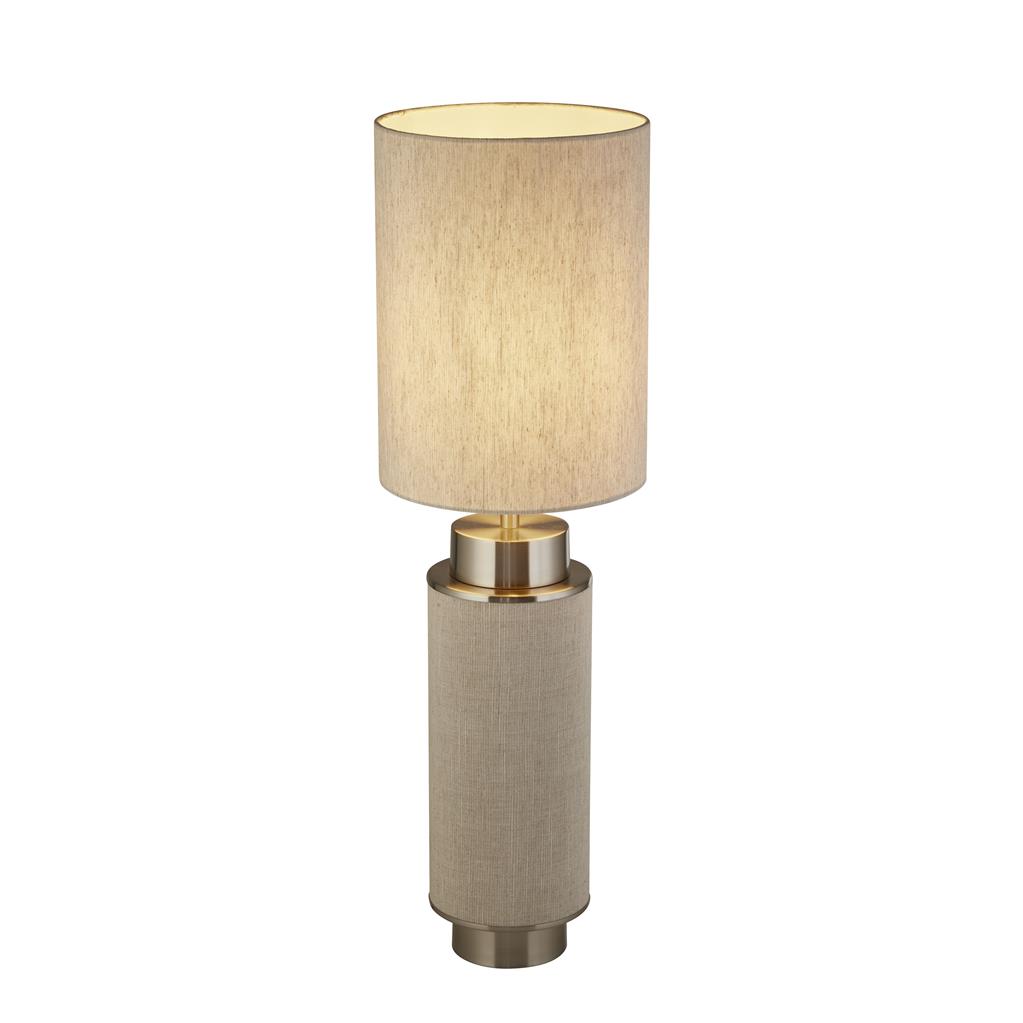 Flask Table Lamp - atin Nickel, Grey Hessian & White Shade