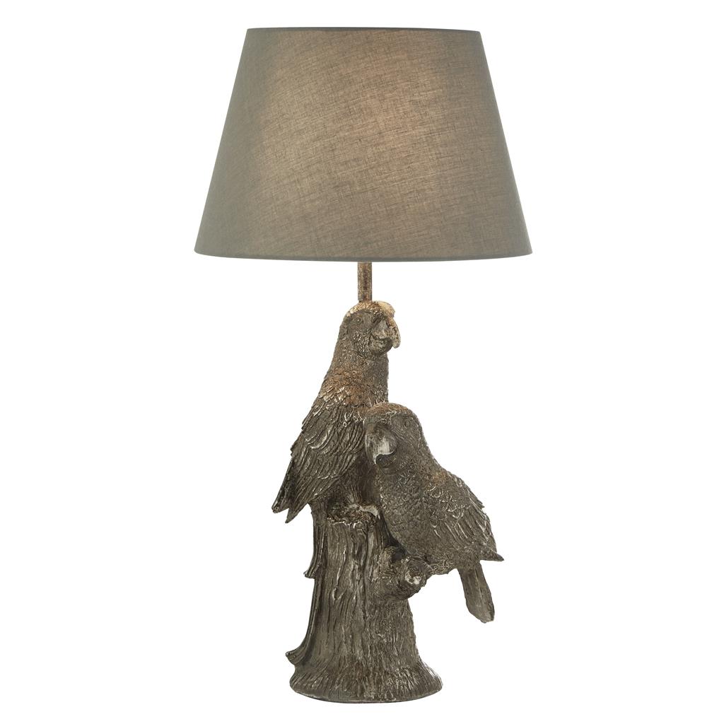 x Parrot Table Lamp - Silver Resin & Grey Fabric