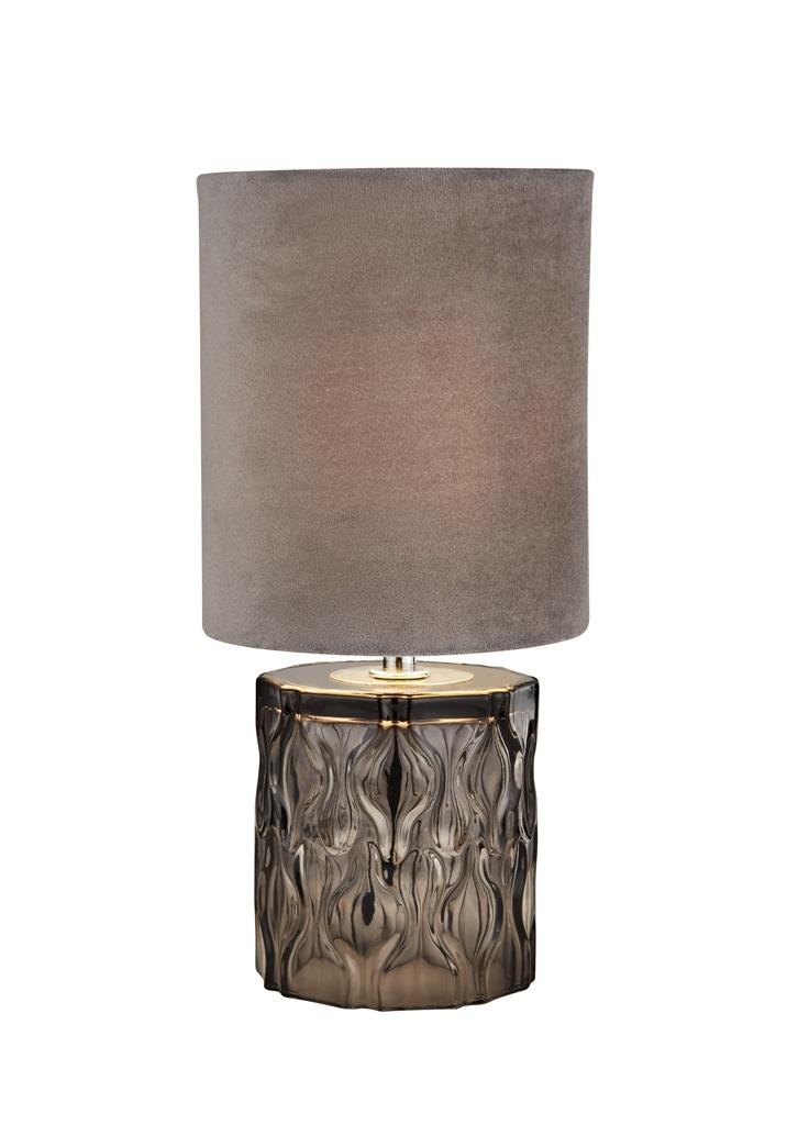 Julia Table Lamp - Smoked Glass & Grey Suede Shade