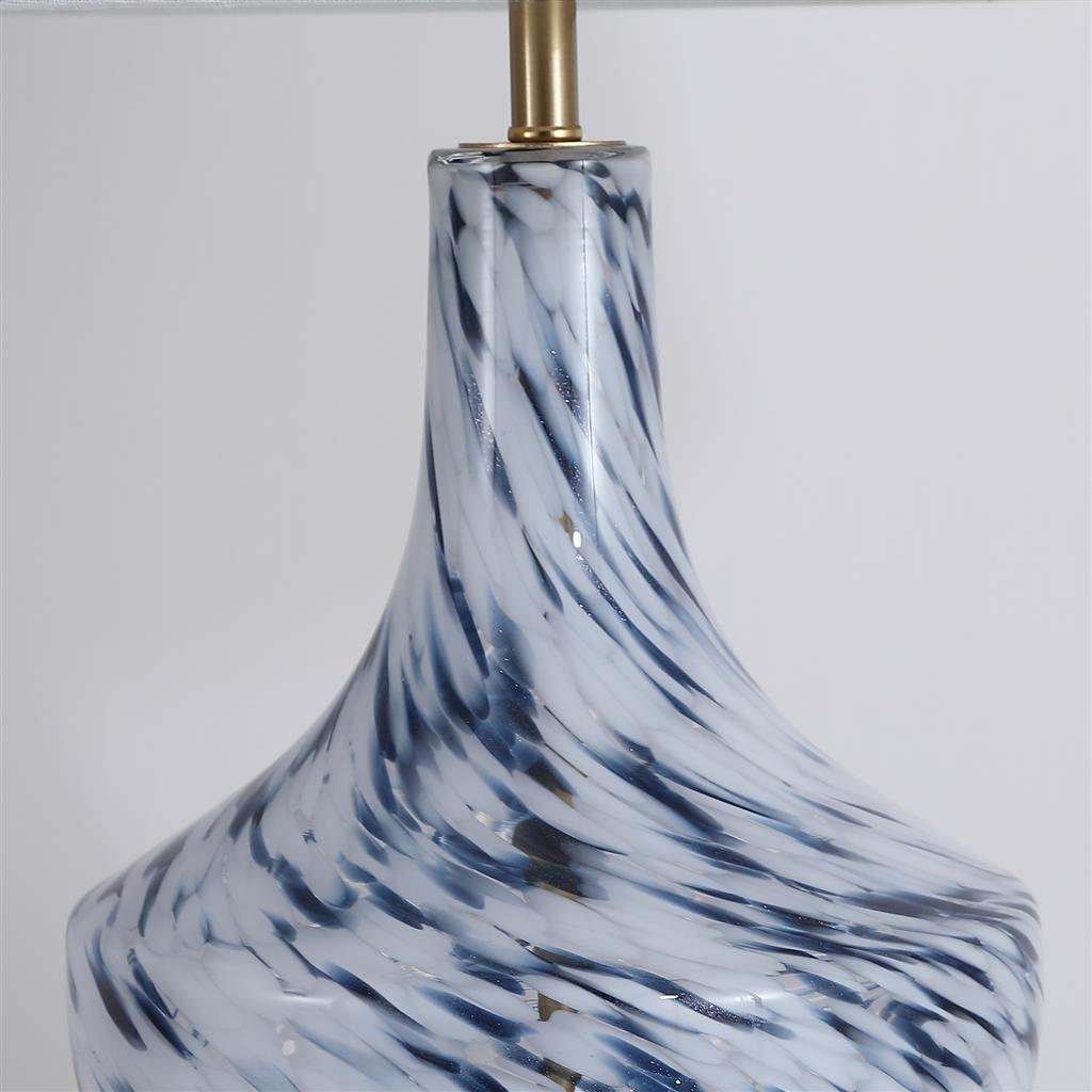 Lux & Belle 1LT TableLamp-Blue Confetti Glass & White Shade