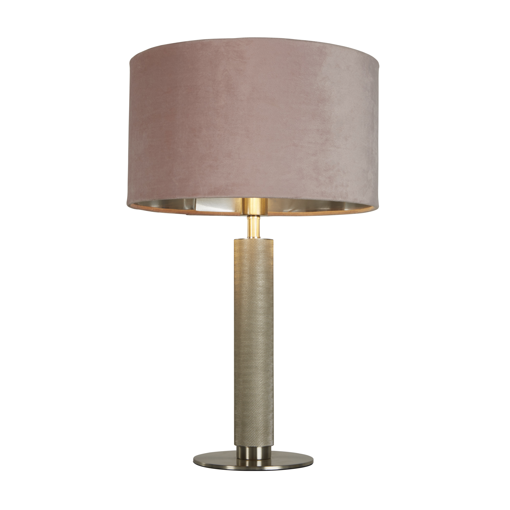 London Table Lamp- Knurled Satin Silver & Pink Velvet Shade