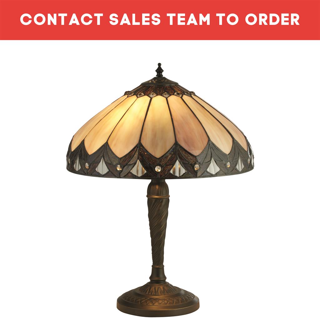 Pearl Table Lamp - Antique Brass & Stained Glass
