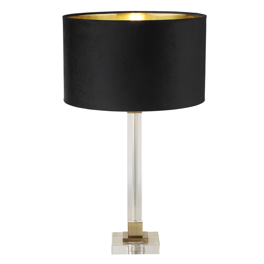 Scarborough Table Lamp - Crystal & Brass Metal, Black Velvet