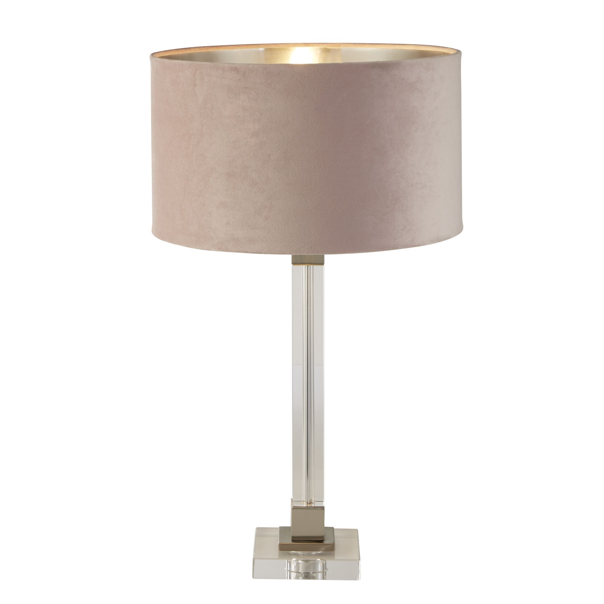 Scarborough Table Lamp - Crystal, Satin Nickel & Pink Velvet