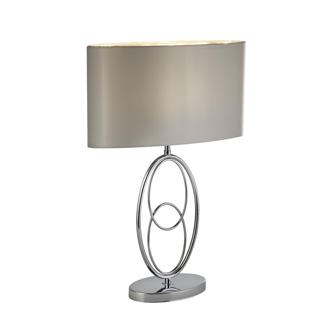 Loopy Table Lamp - Chrome Metal& Oval Silver Faux Silk Shade