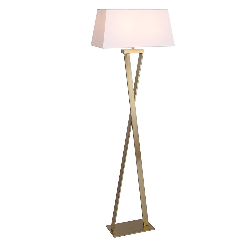 Lux & Belle 2LT Floor Lamp-Satin Brass Metal&White Linen Sha